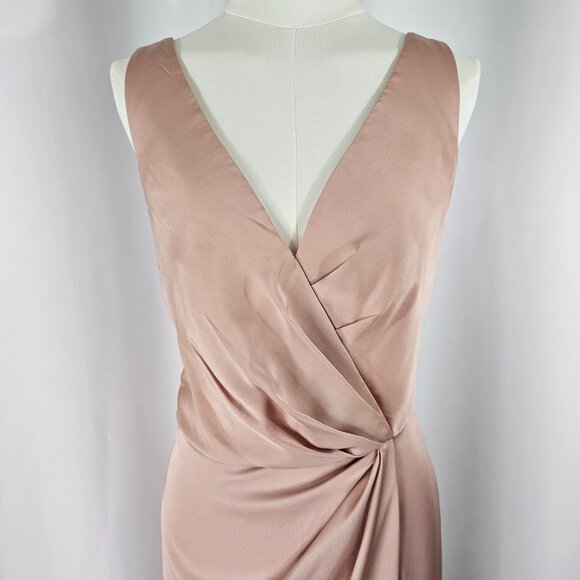 After Six Pink Satin V Neck Faux Wrap Tulip Skirt Maxi Dress Size 14R NWTF Read - Picture 3 of 16